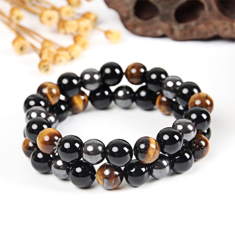 Triple Protection Tiger's Eye, Hematite & Black Obsidian Bracelet - Spiritual Bliss Shop
