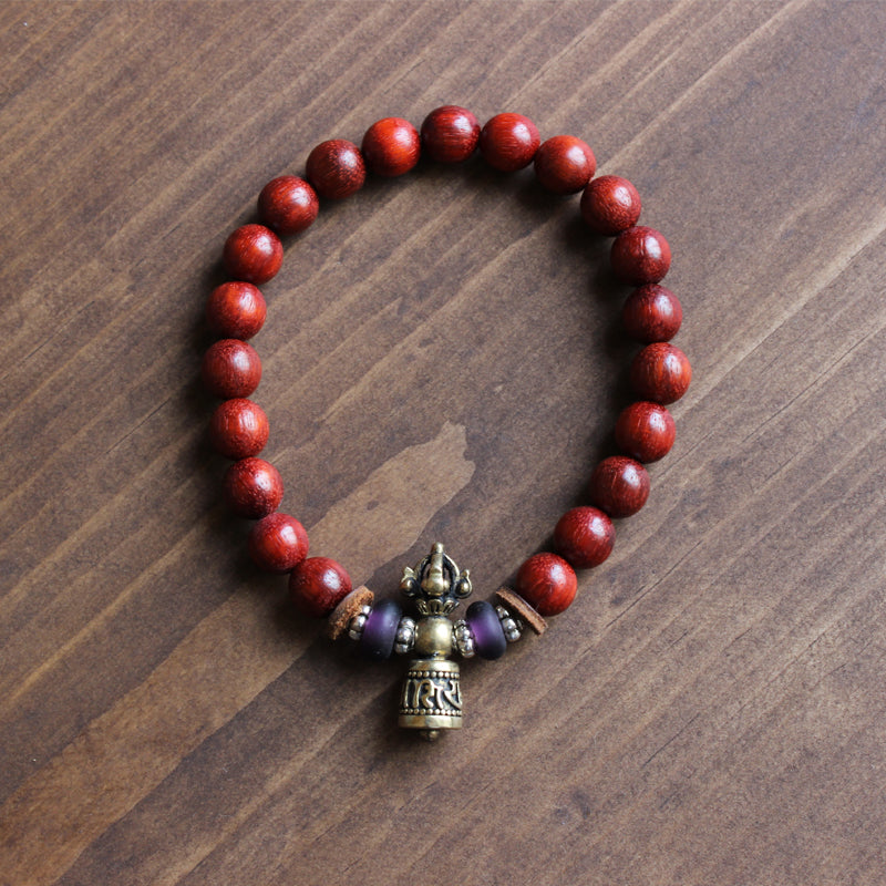 Tibetan Six-Words Mantra Healing Bell Bracelet (Sanders Wood) - Spiritual Bliss Shop