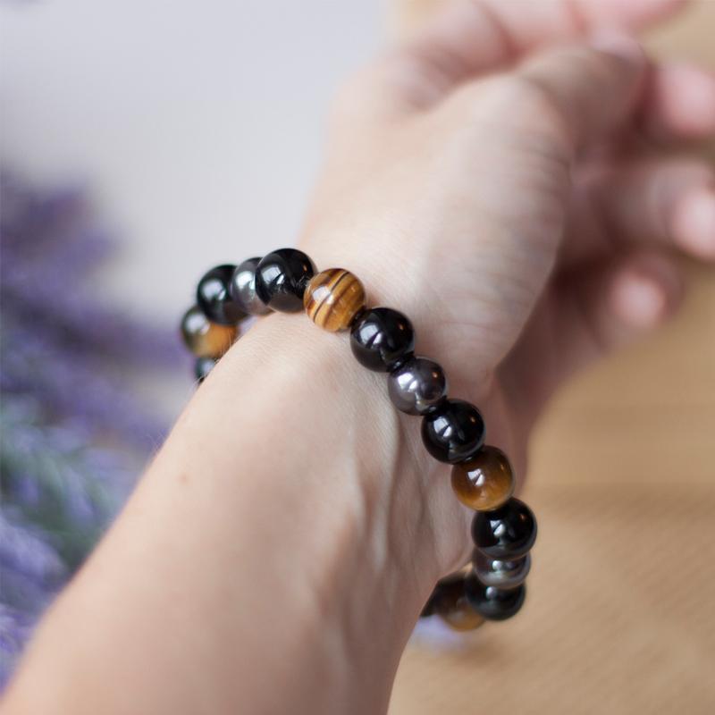 Triple Protection Tiger's Eye, Hematite & Black Obsidian Bracelet - Spiritual Bliss Shop