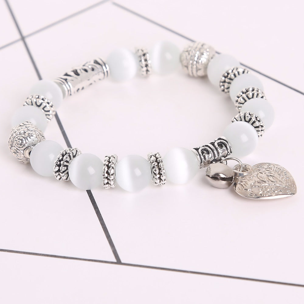 Cat's Eye Positivity Bracelet with Lucky Heart Charm - Spiritual Bliss Shop