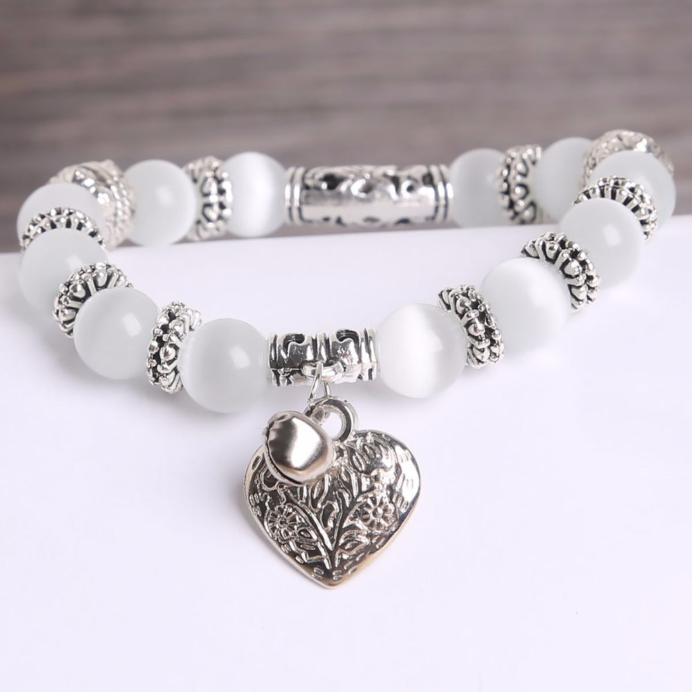 Cat's Eye Positivity Bracelet with Lucky Heart Charm - Spiritual Bliss Shop