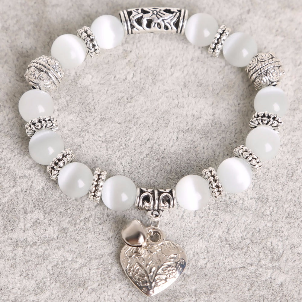 Cat's Eye Positivity Bracelet with Lucky Heart Charm - Spiritual Bliss Shop