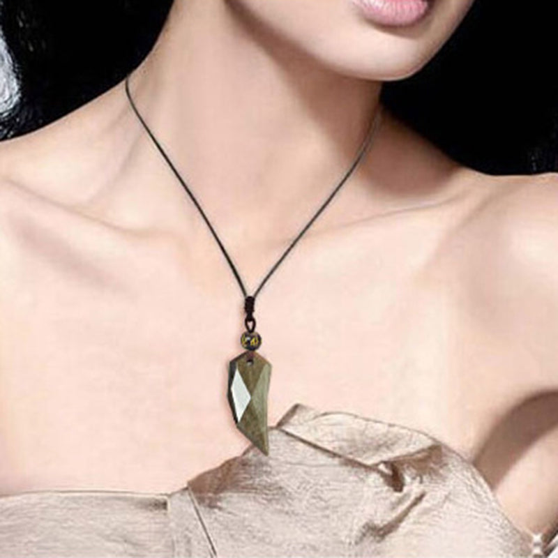 Gold Sheen Obsidian Necklace - Wolf Tooth Shape - Spiritual Bliss Shop