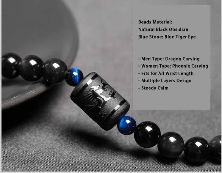Phoenix & Dragon Rainbow Obsidian Bracelets (Multiwrap) - Spiritual Bliss Shop