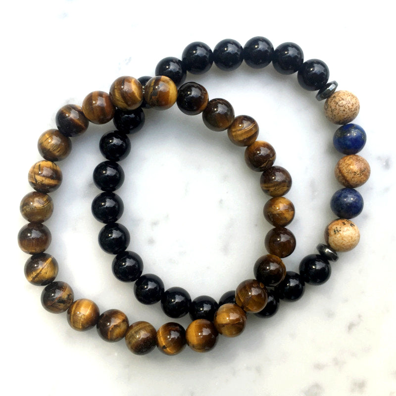 Premium Gemstones Double Bracelets (Lapis Lazuli, Brown Jasper, Tiger's Eye & Black Onyx) - Spiritual Bliss Shop