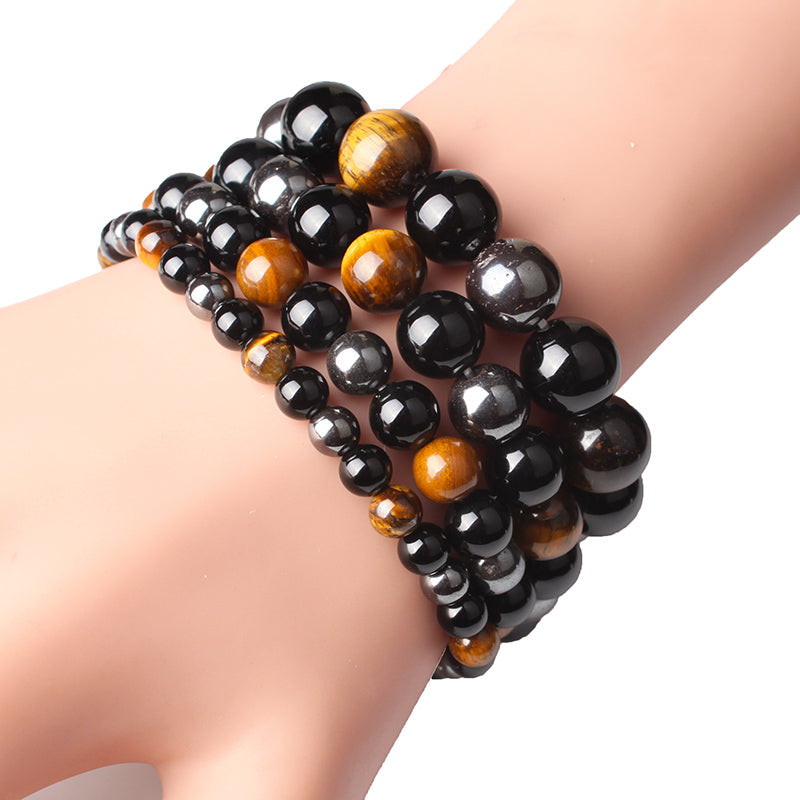 Triple Protection Tiger's Eye, Hematite & Black Obsidian Bracelet - Spiritual Bliss Shop