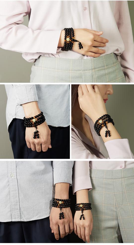 Onyx & Tiger's Eye Mala Bracelet with Luminous Dragon Bead - Spiritual Bliss Shop