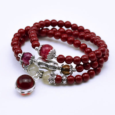 Natural Cinnabar Bracelet with Garnet Charm (Mala) - Spiritual Bliss Shop