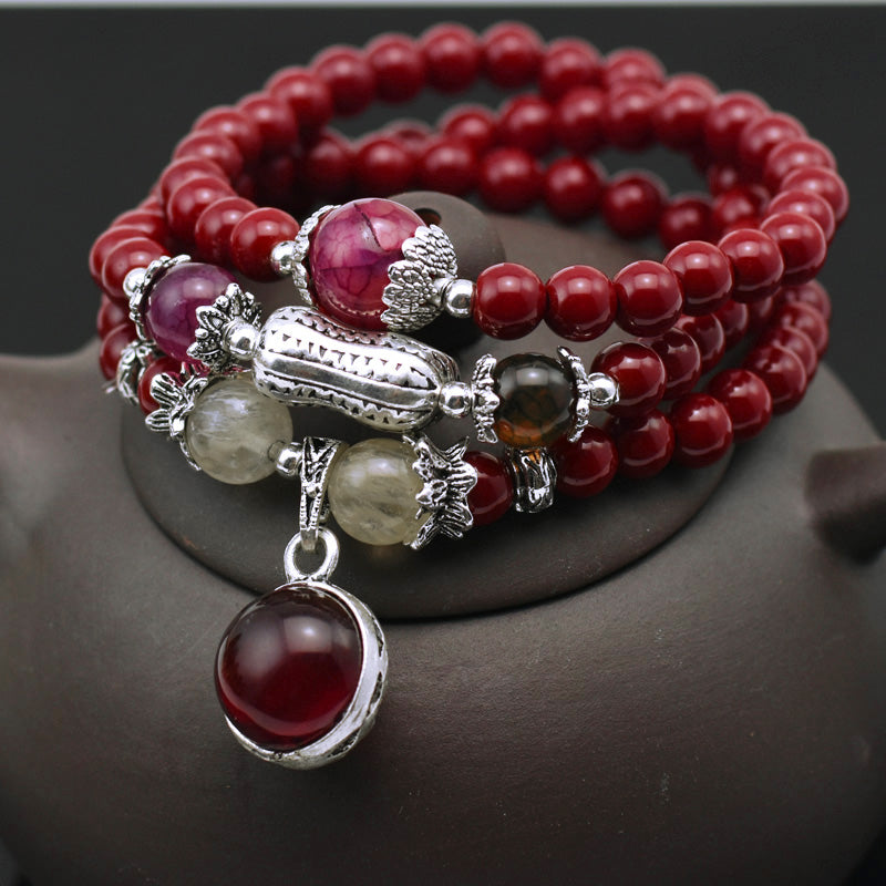 Natural Cinnabar Bracelet with Garnet Charm (Mala) - Spiritual Bliss Shop