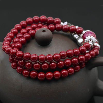 Natural Cinnabar Bracelet with Garnet Charm (Mala) - Spiritual Bliss Shop