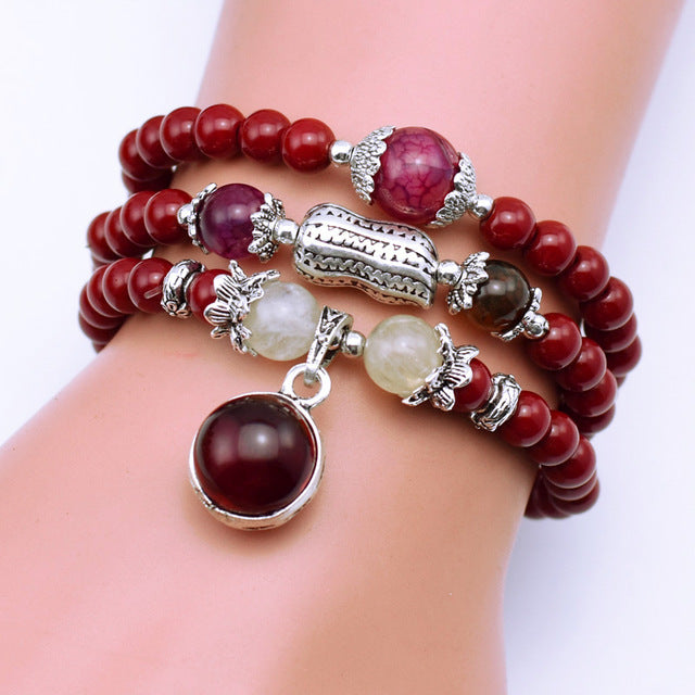 Natural Cinnabar Bracelet with Garnet Charm (Mala) - Spiritual Bliss Shop