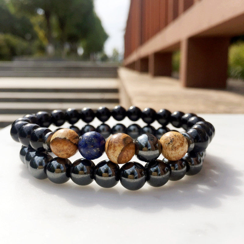 Premium Gemstones Double Bracelets (Brown Jasper, Hematite, Lapis Lazuli & Black Onyx) - Spiritual Bliss Shop