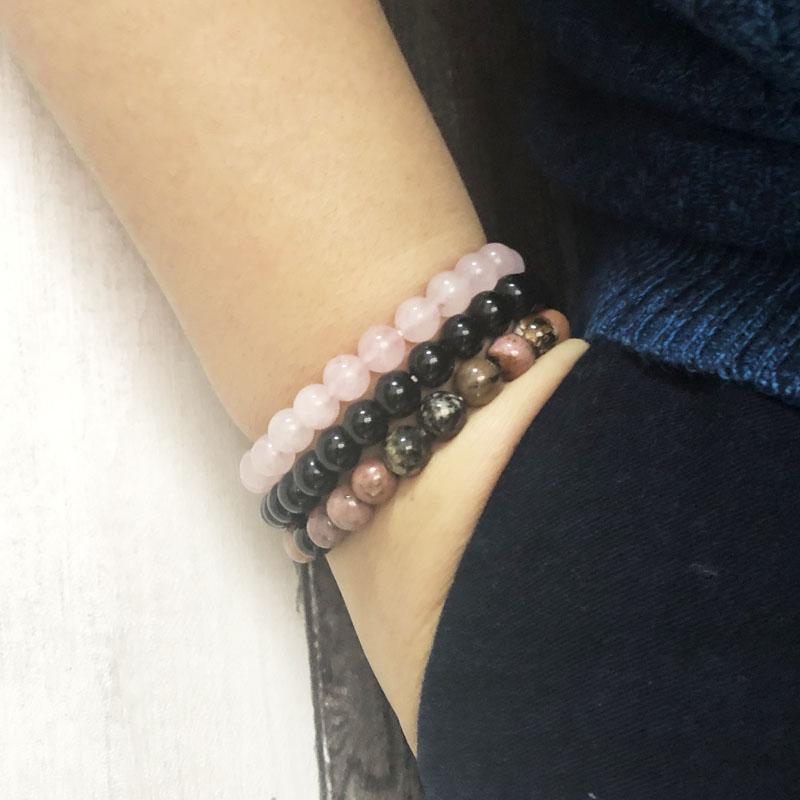 Natural Rose Quartz, Rhodonite & Black Onyx Comforting Energies Bracelets - Spiritual Bliss Shop
