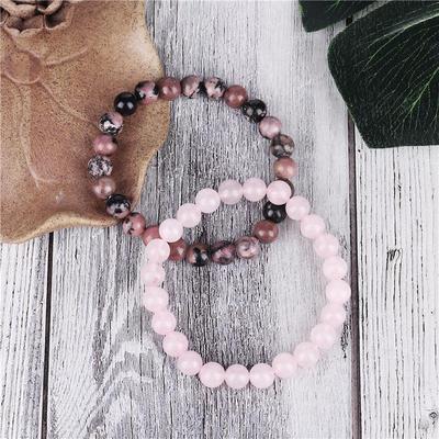 Natural Rose Quartz, Rhodonite & Black Onyx Comforting Energies Bracelets - Spiritual Bliss Shop