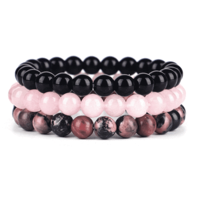 Natural Rose Quartz, Rhodonite & Black Onyx Comforting Energies Bracelets - Spiritual Bliss Shop