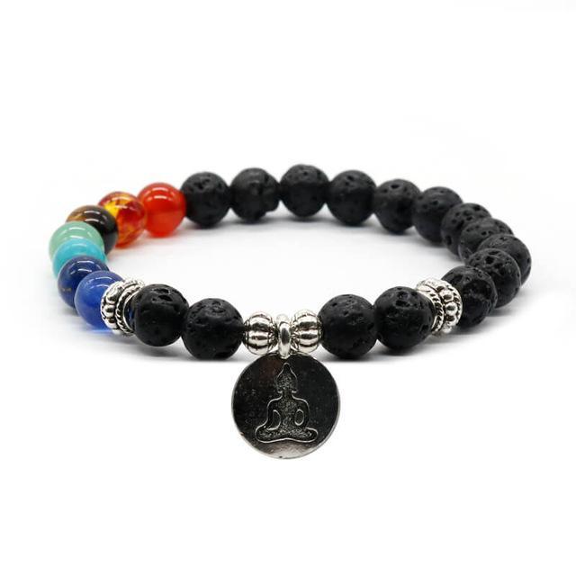 7 Chakras Lava Stone Bracelet with Charm (5 Charms Available) - Spiritual Bliss Shop
